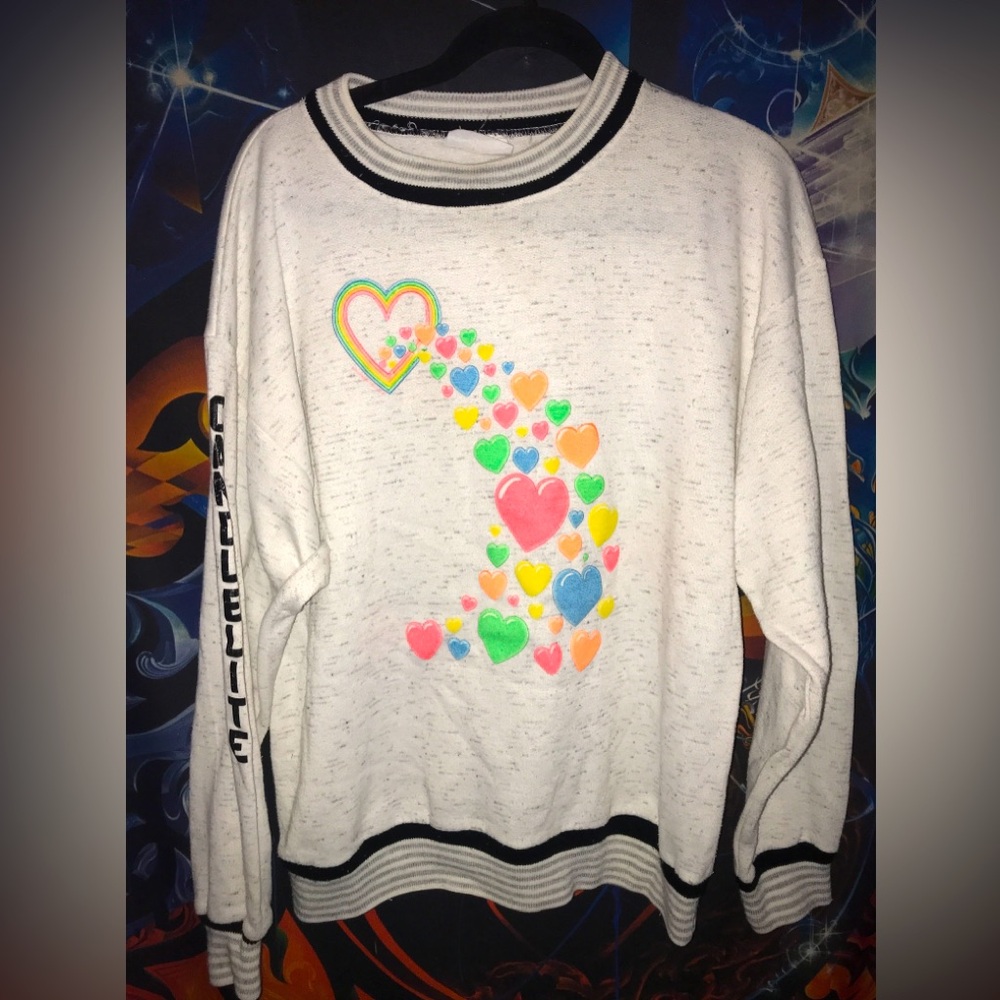 80’s Rainbow Neon Heart lite weight Sweater